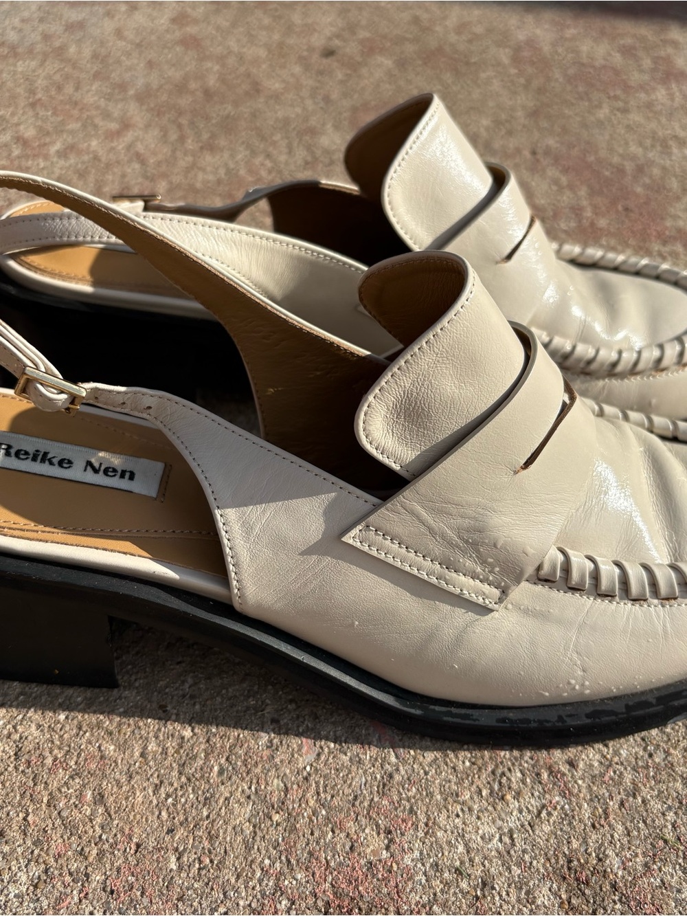 Reike Nen Ivory Leather Slingback Loafers EU 40 Chunky Heel Korean Designer